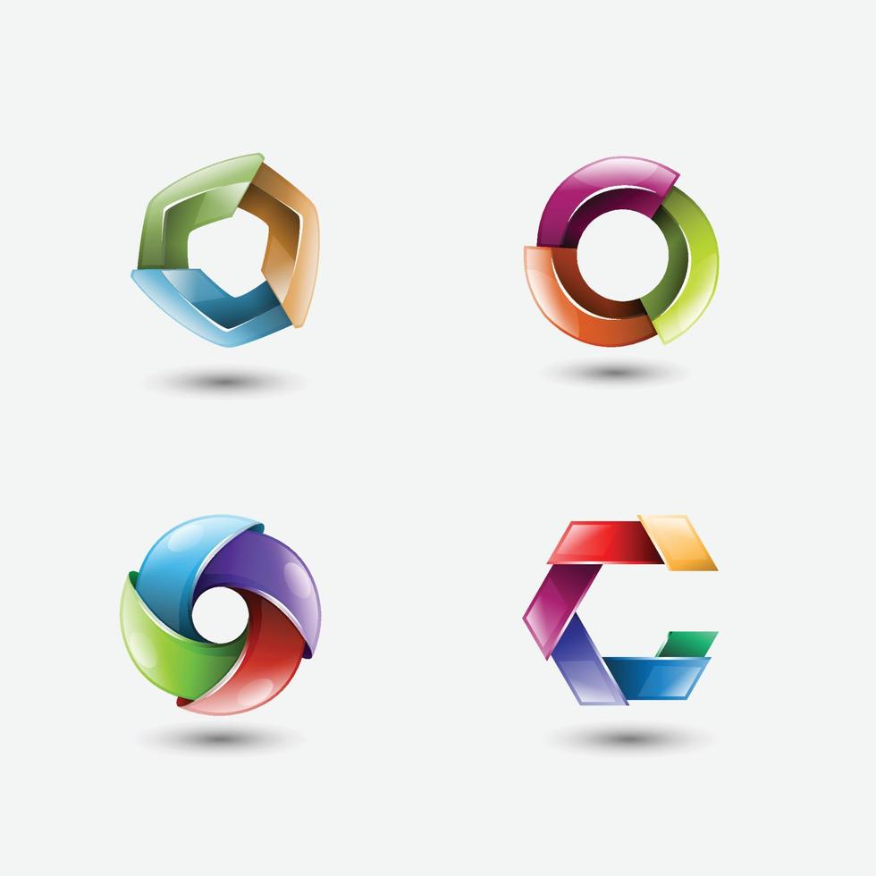 Logo colorato cerchio 3d con illustrazione vettoriale lame lucide