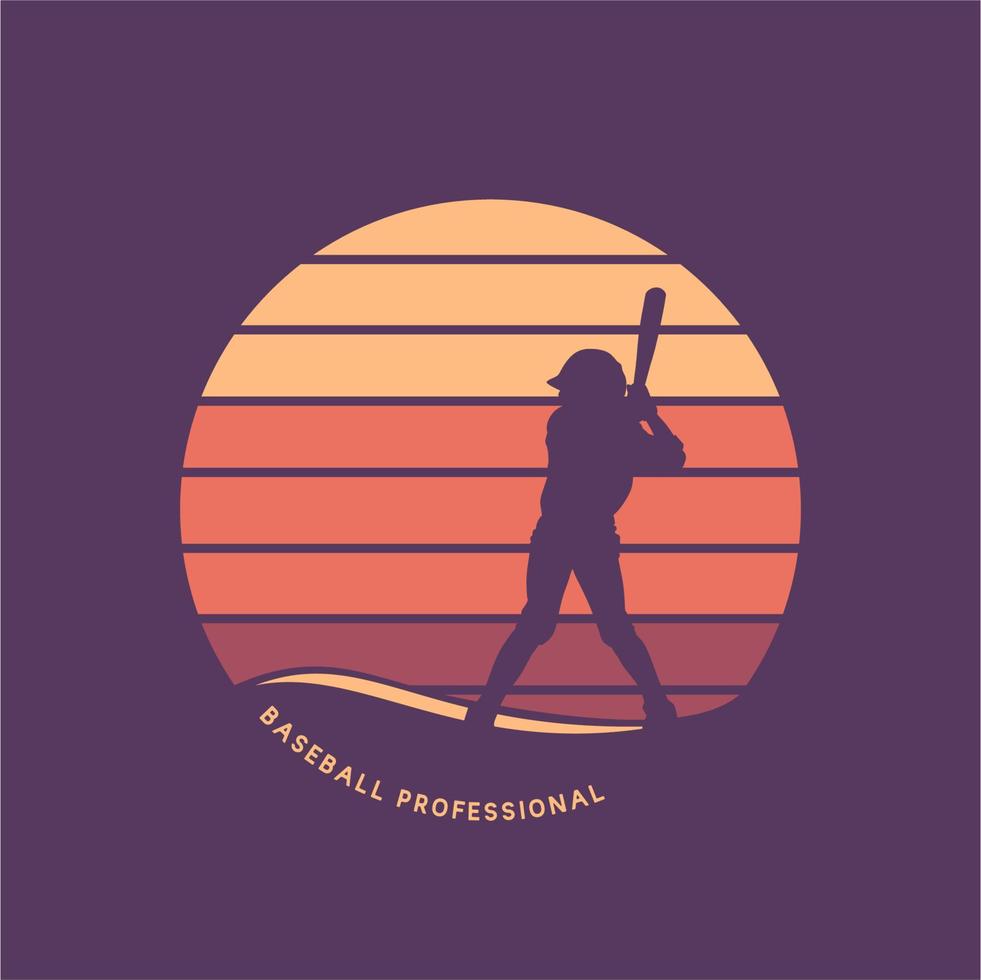 logo design baseball professionale con pastella altalena posizione pronta illustrazione piatta vettore