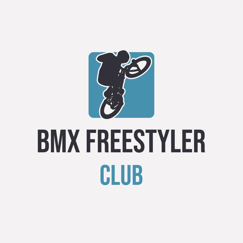 logo design bmx freestyler club con silhouette uomo in bicicletta semplice vettore