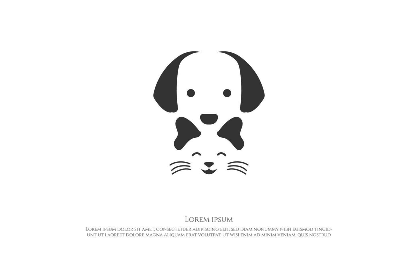intelligente spazio negativo carino cane felice e faccia di gatto per il disegno del logo della clinica per animali vettore