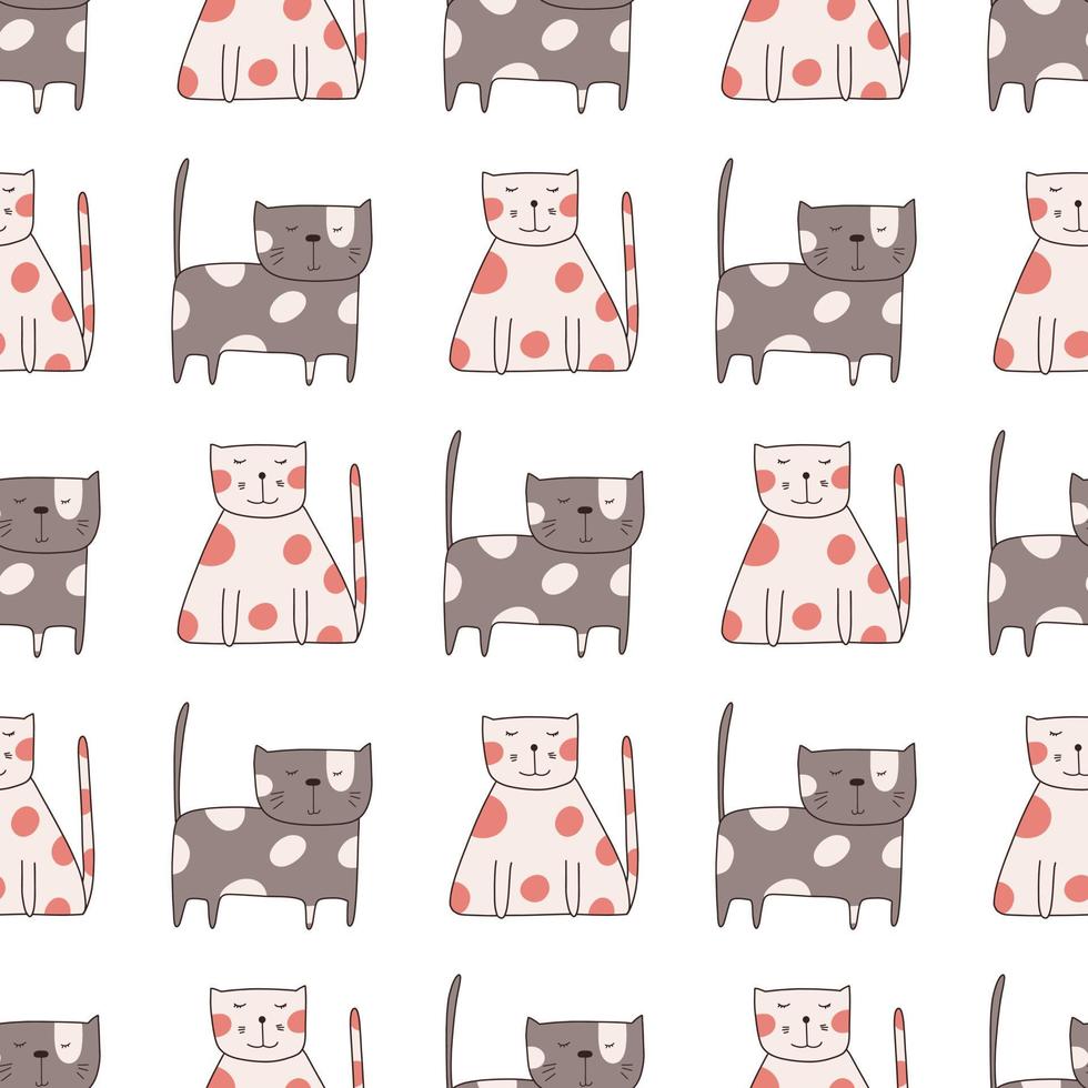 gatti divertenti carini senza cuciture. sfondo infinito per la stampa. illustrazione vettoriale piatta infantile disegnata a mano in stile doodle.