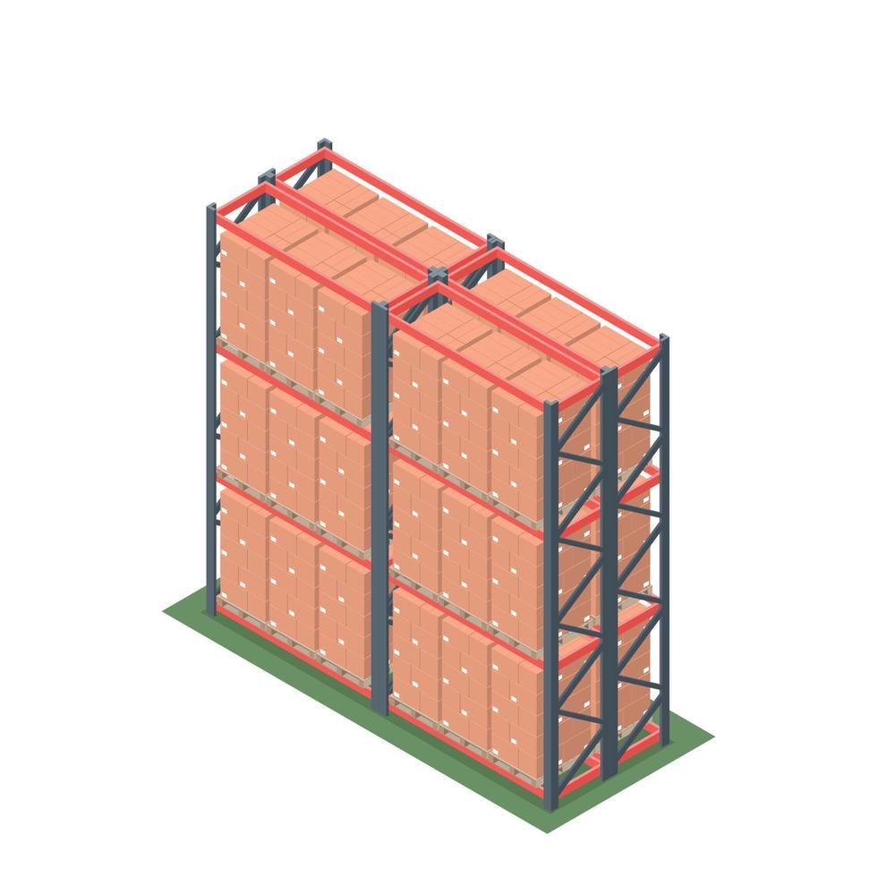 disegno isometrico di scaffalature di magazzino con pallet vettore