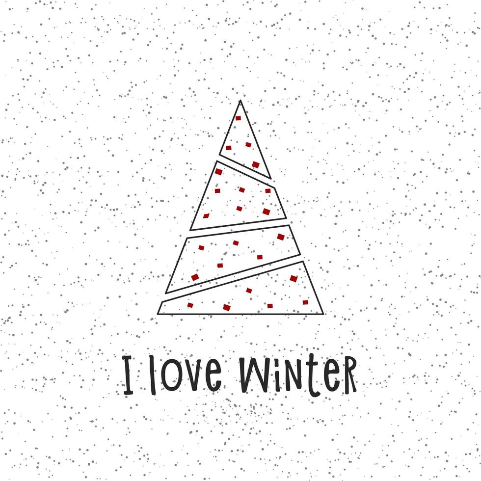 sagoma nera di un albero di natale con neve grigia e rossa. buon natale e felice anno nuovo 2022. illustrazione vettoriale. amo l'inverno. vettore