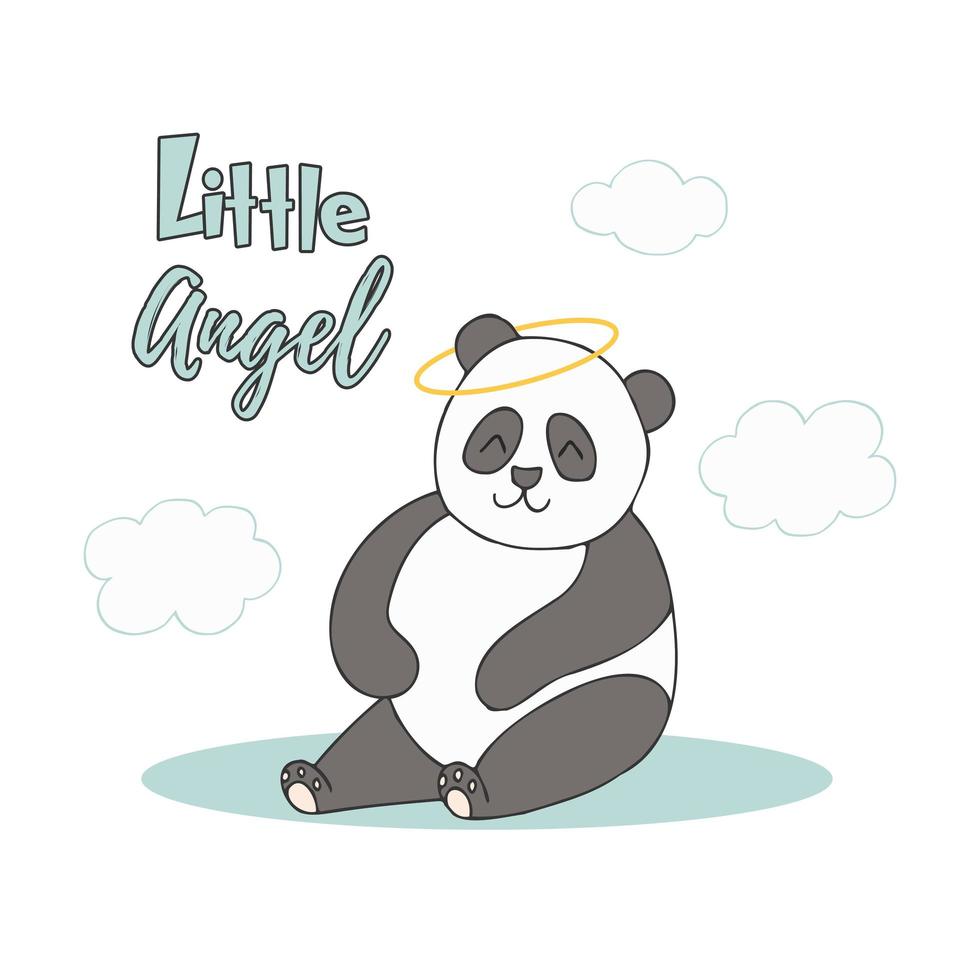 simpatici animali disegnati a mano con scritte. panda. piccolo angelo. sfondo bianco. vettore. vettore