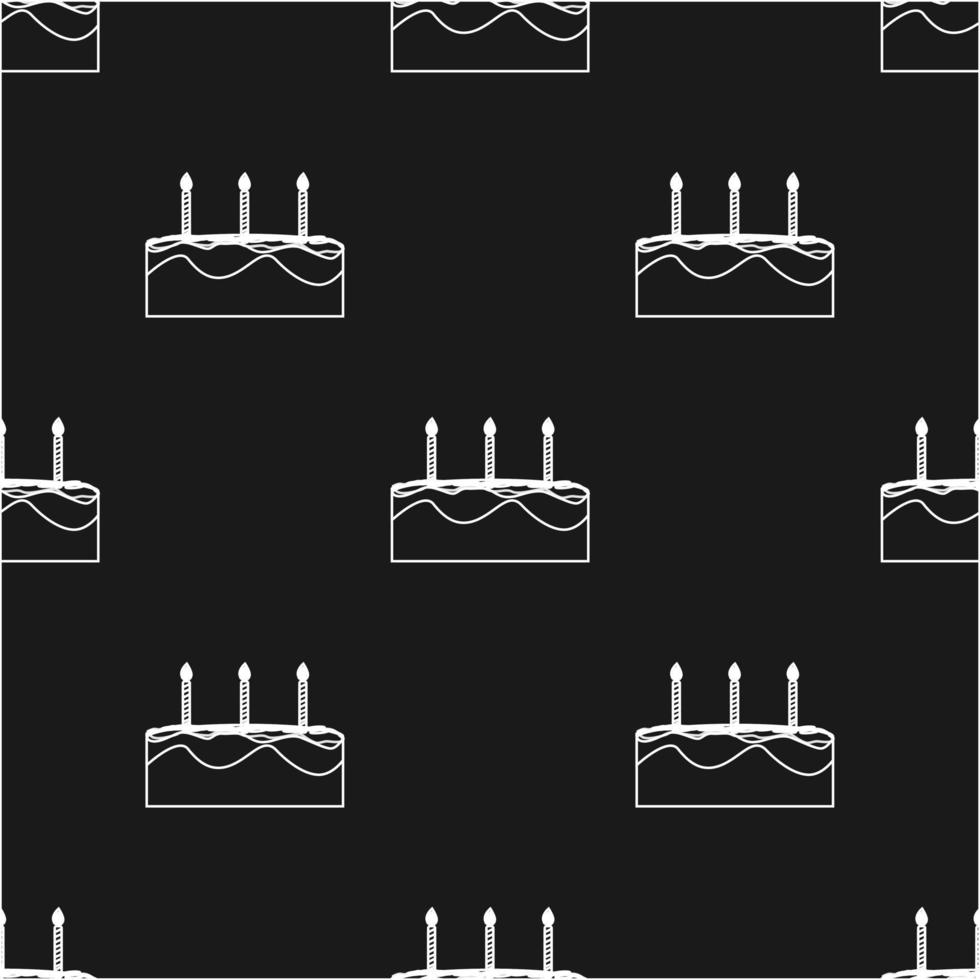 disegno della torta di compleanno senza cuciture. sfondo nero. food design per carta da parati, fondale, copertina, vendita, negozio e design grafico. illustrazione vettoriale