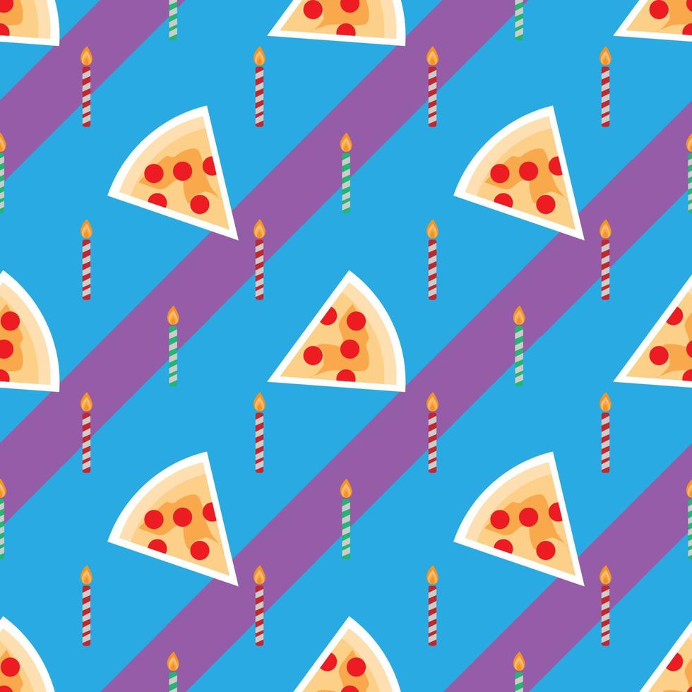 modelli di pizza e candele senza cuciture. sfondo della linea blu. food design per carta da parati, fondale, copertina, vendita, adesivo e design grafico. illustrazione vettoriale