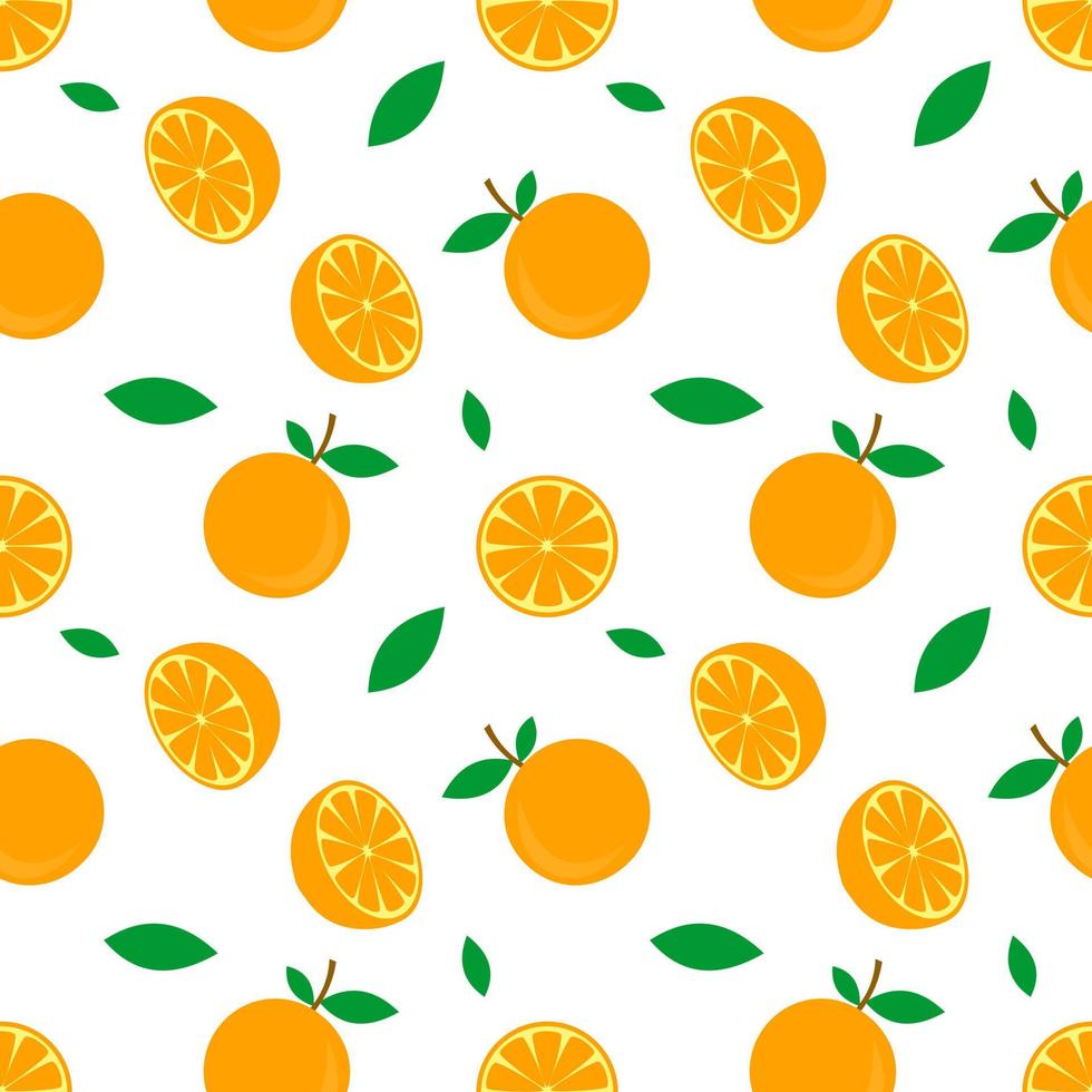 modello senza cuciture illustrazione vettoriale di frutta arancione e design foglia verde. sfondo bianco. design per carta da parati, sfondo e stampa su tessuto. modelli moderni