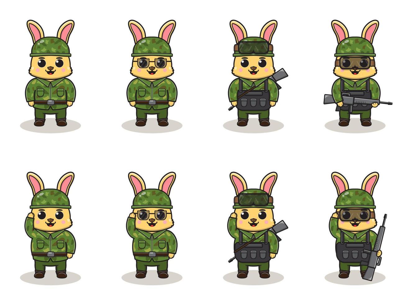 simpatico cartone animato dell'esercito di coniglio vettore