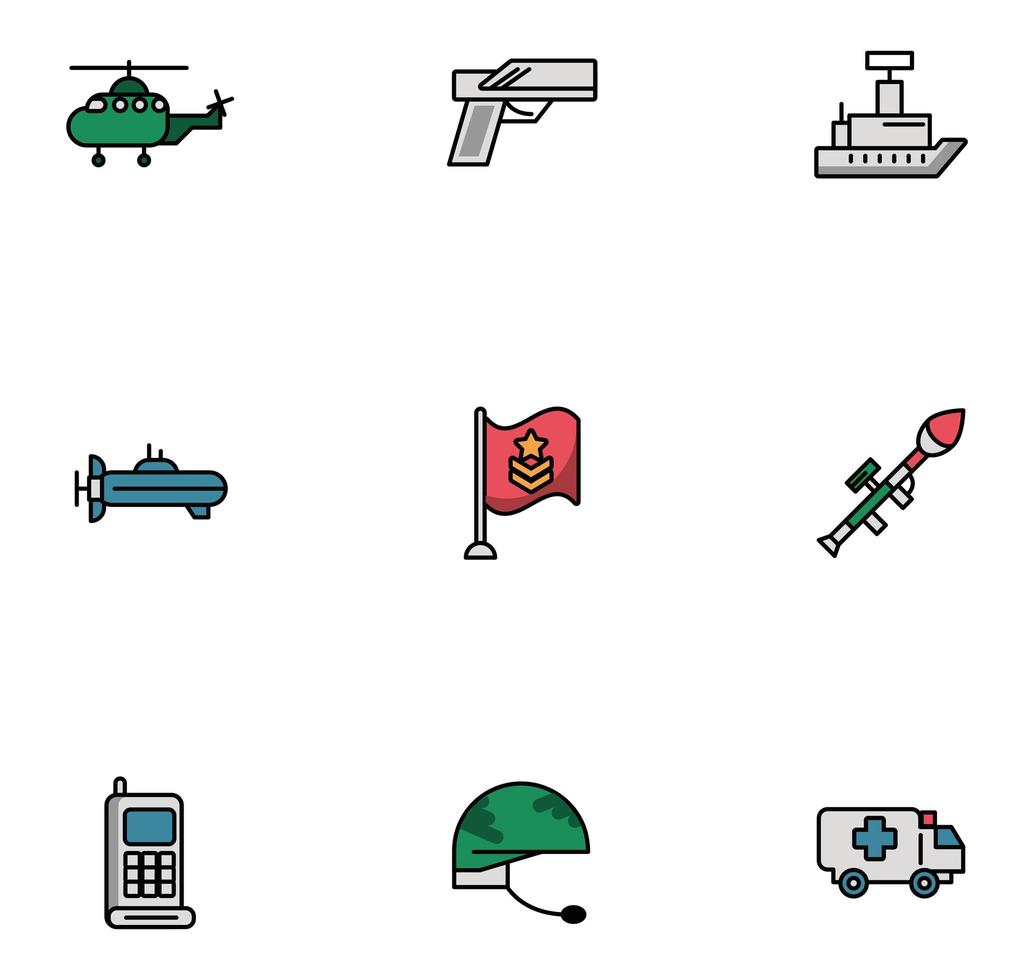 pacchetto di set di icone militari vettore