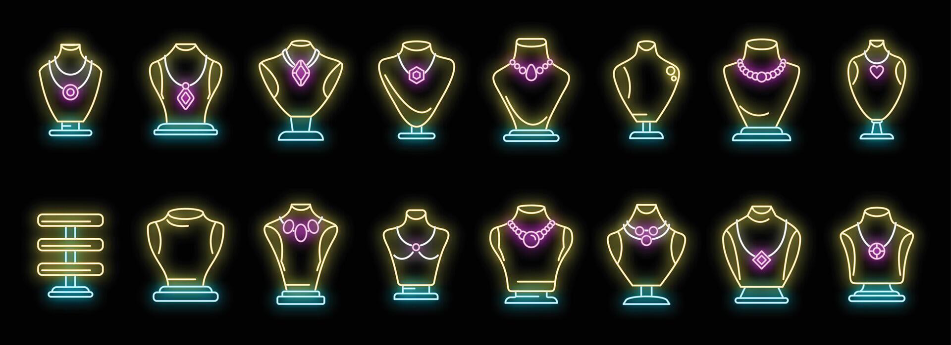 gioielleria manichino icone impostato neon vettore
