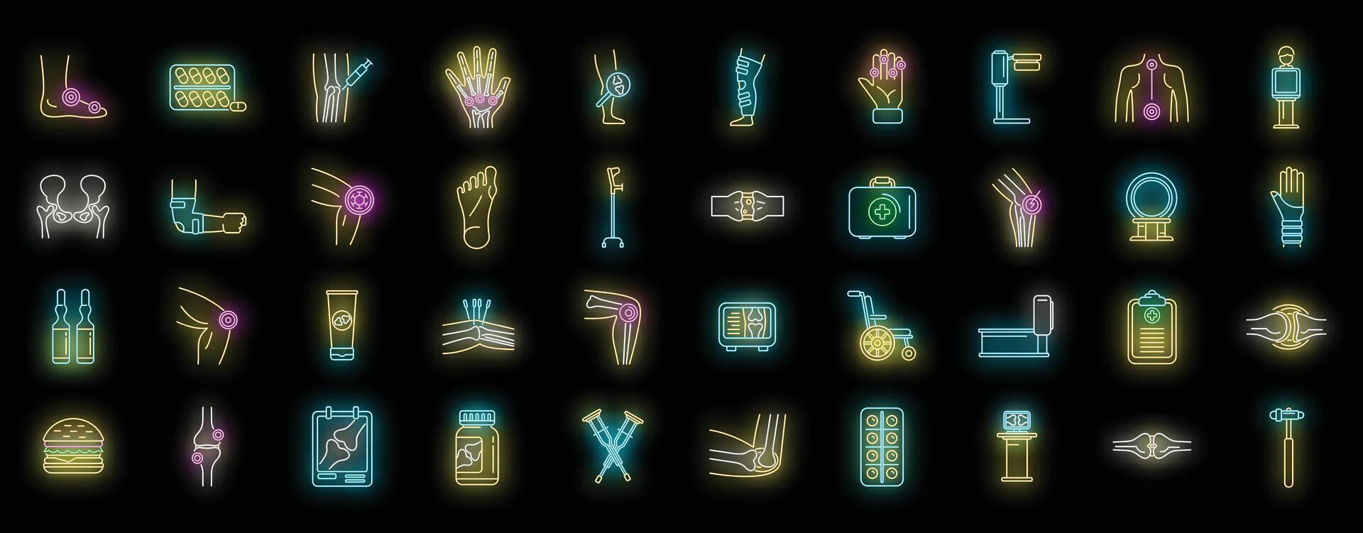 artrite icone impostato neon vettore