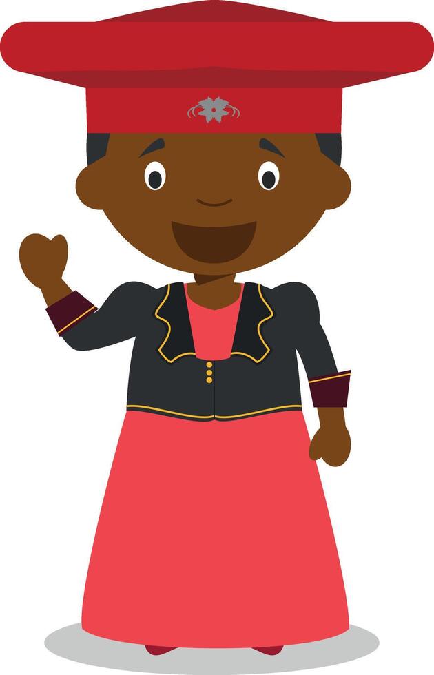 personaggio a partire dal namibia herero tribù vestito nel il tradizionale modo illustrazione. bambini di il mondo collezione. vettore