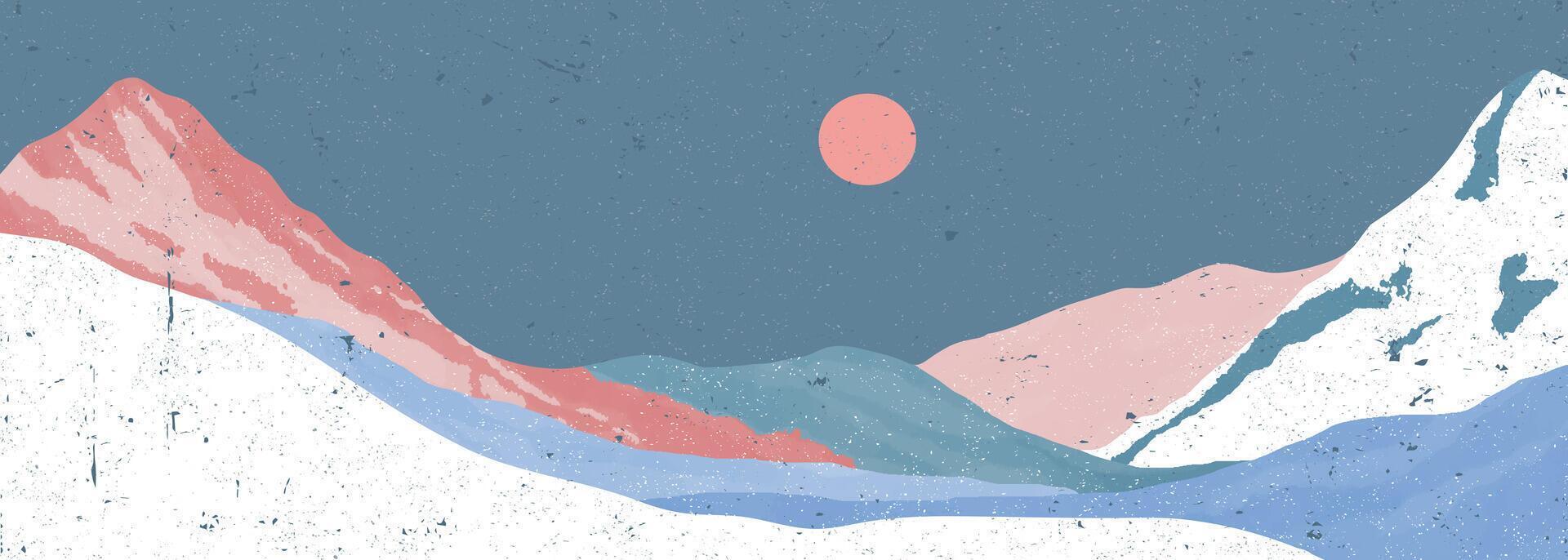 inverno montagne. medio secolo moderno minimalista arte Stampa. astratto montagna contemporaneo estetico sfondi paesaggi. illustrazioni vettore