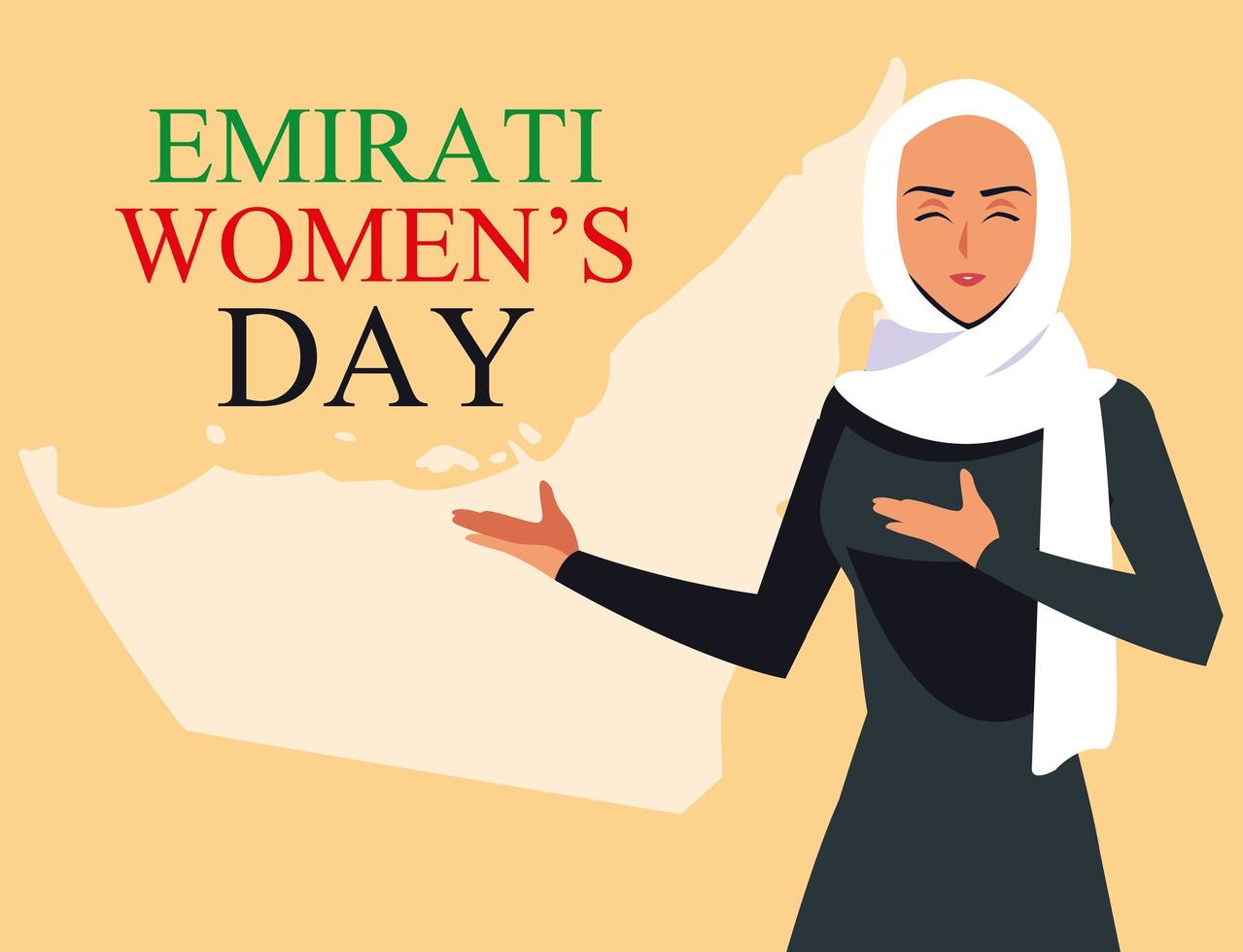 poster della giornata delle donne degli Emirati con donna e mappa vettore