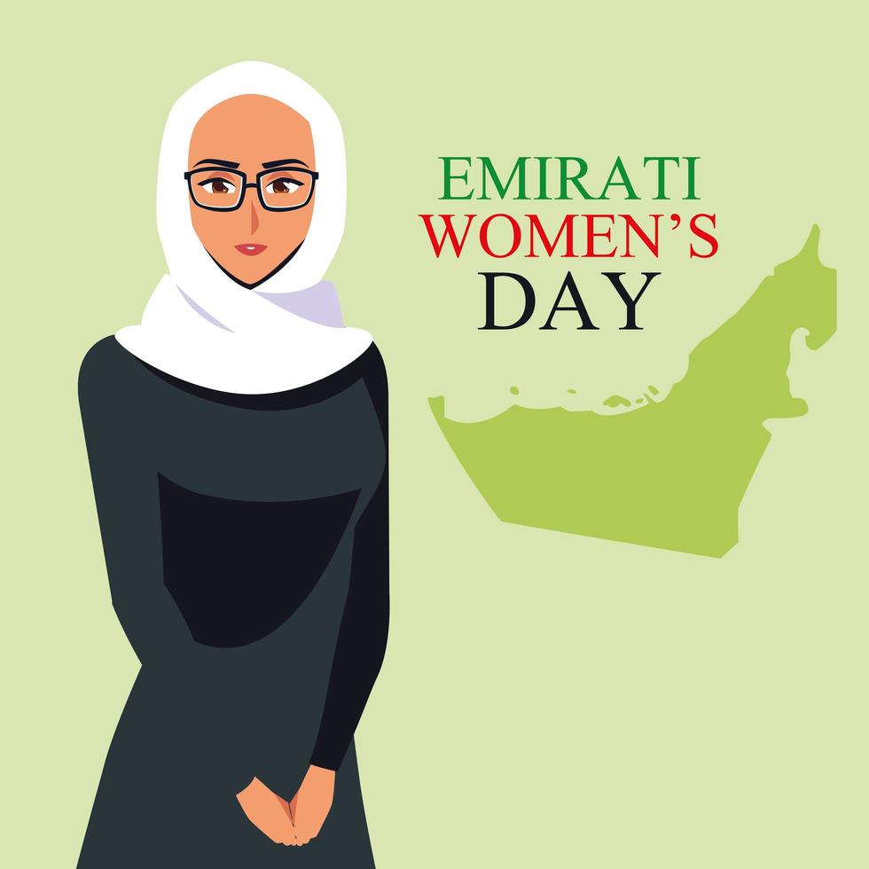 poster della giornata delle donne degli Emirati con donna e mappa vettore