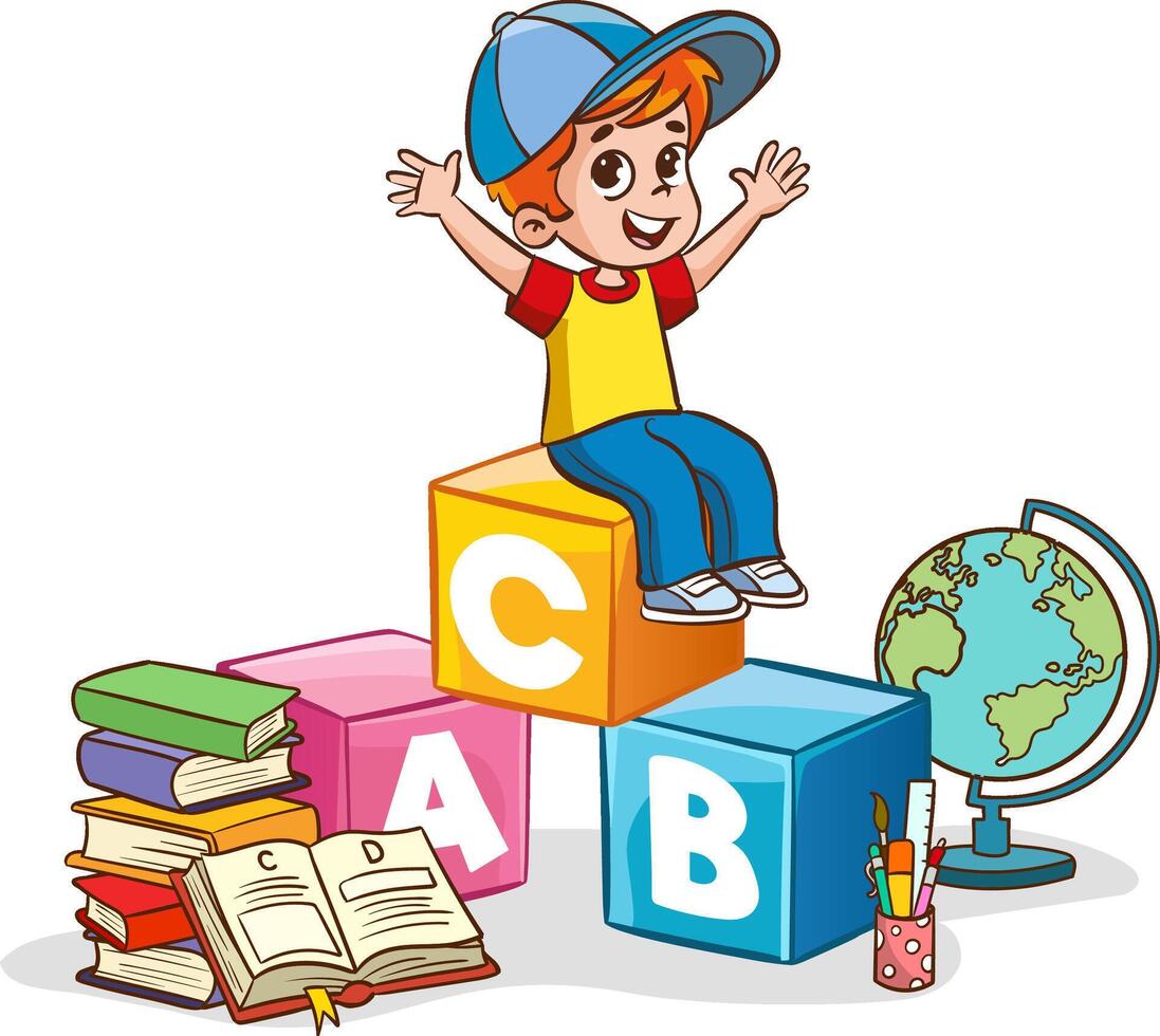 contento bambini studia e imparare. illustrazione di figli di formazione scolastica vettore