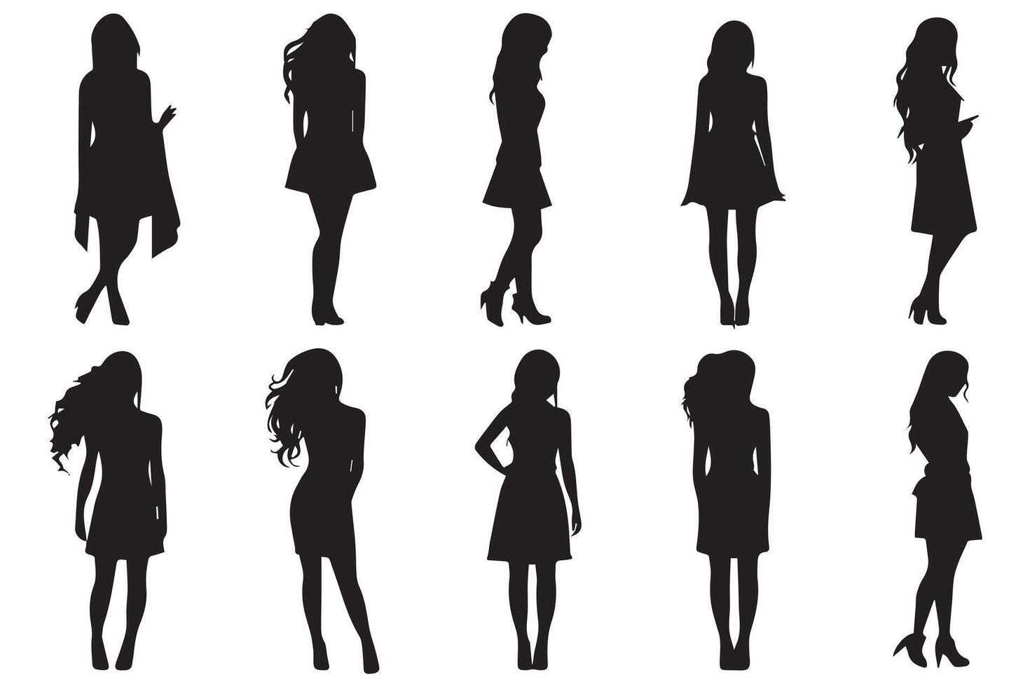 nero silhouette impostato di bellissimo ragazza su bianca sfondo professionista design vettore