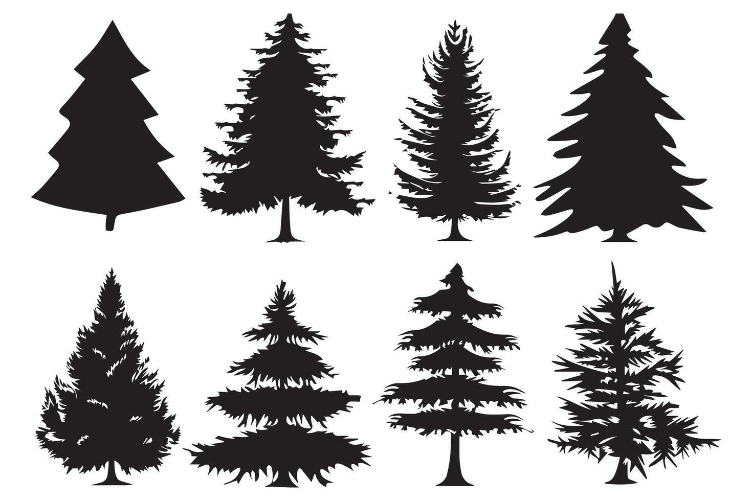 Natale albero silhouette impostato mano disegnato illustrazione su bianca sfondo vettore