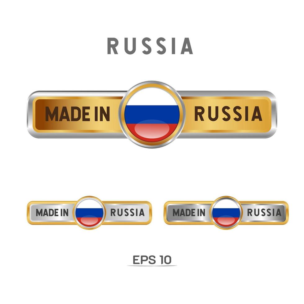 made in russia etichetta, timbro, distintivo o logo. con la bandiera nazionale della russia. sui colori platino, oro e argento. emblema premium e di lusso vettore