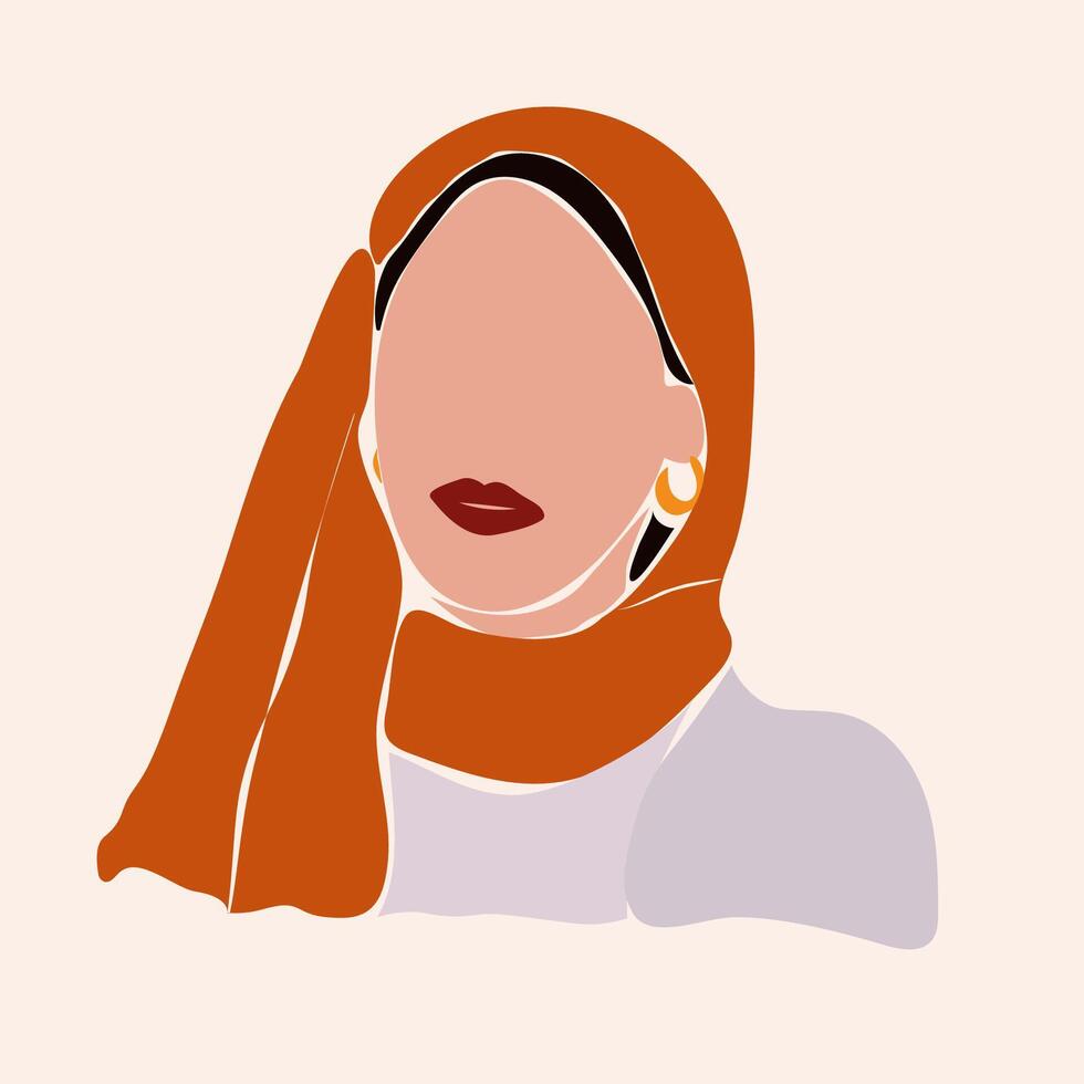 senza volto astratto boho hijab musulmano donna mano disegnato vettore