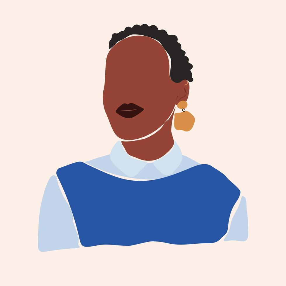 senza volto astratto africano americano donna piatto ritratto vettore
