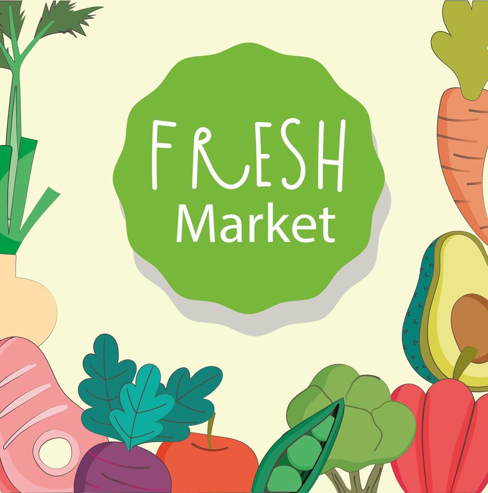 carne fresca di mercato avocado carota cibo sano biologico con frutta e verdura vettore