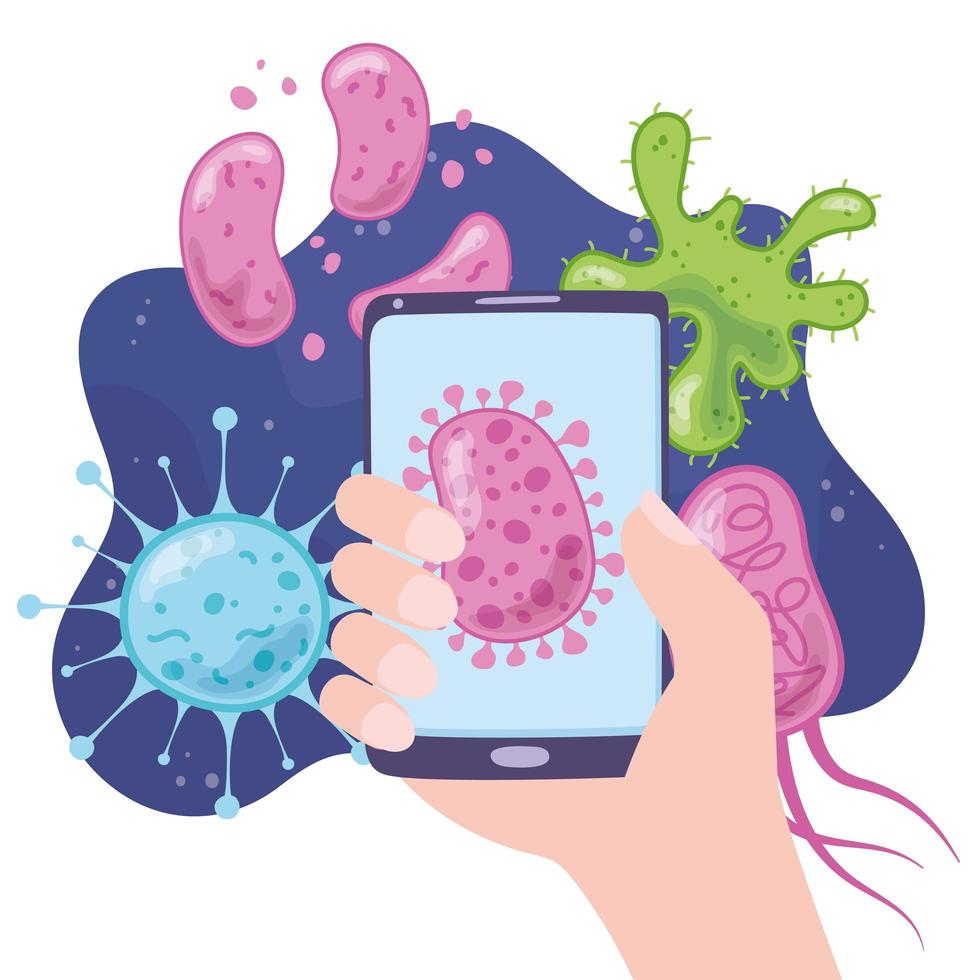 telemedicina, mano con smartphone, cure mediche per la diffusione del virus e servizi sanitari online vettore