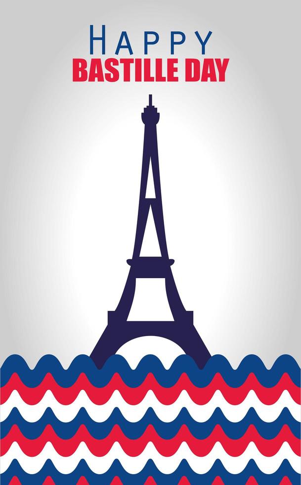 Francia torre eiffel con linee a zig zag di felice giorno della Bastiglia disegno vettoriale