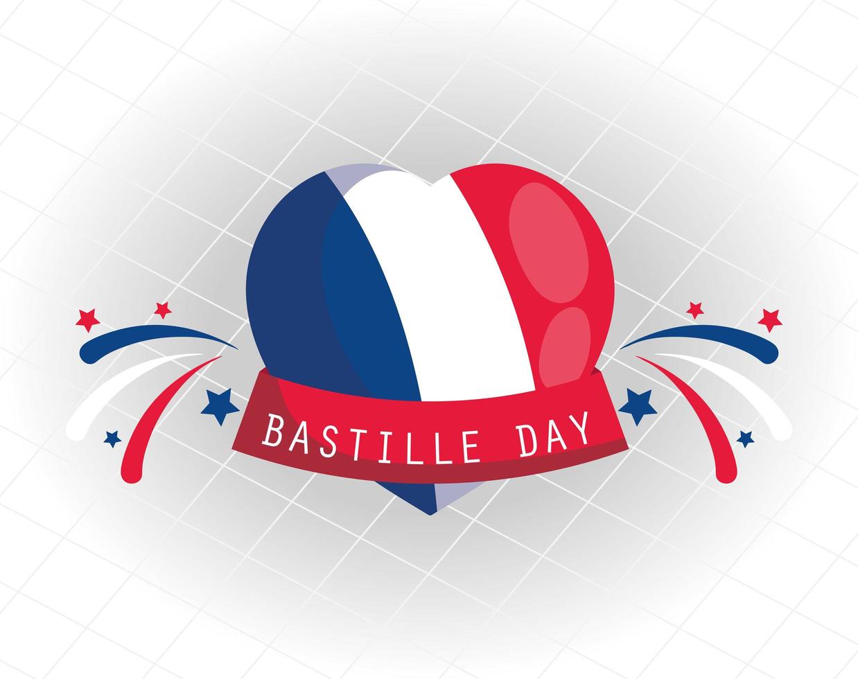 cuore bandiera francia con nastro di felice giorno della bastiglia disegno vettoriale