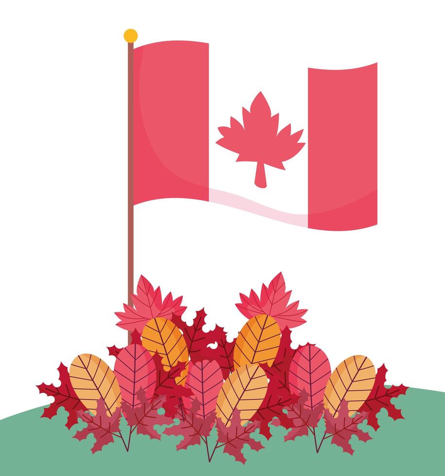 bandiera canadese e foglie di autunno disegno vettoriale