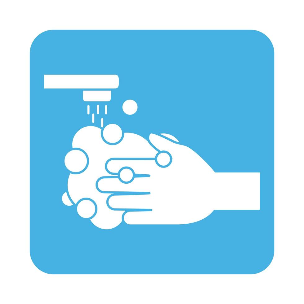 covid 19 protezione prevenzione coronavirus lavarsi le mani icona stile blocco vettore