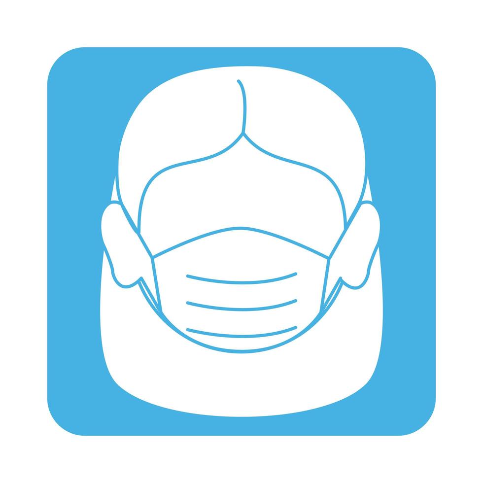 covid 19 prevenzione del coronavirus volto femminile con icona di stile blocco maschera medica vettore