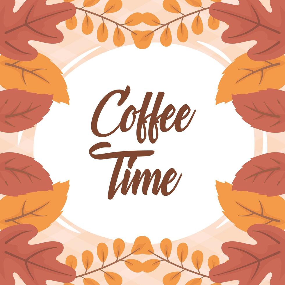 tempo del caffè, bevanda fresca lascia il disegno dell'iscrizione del distintivo vettore