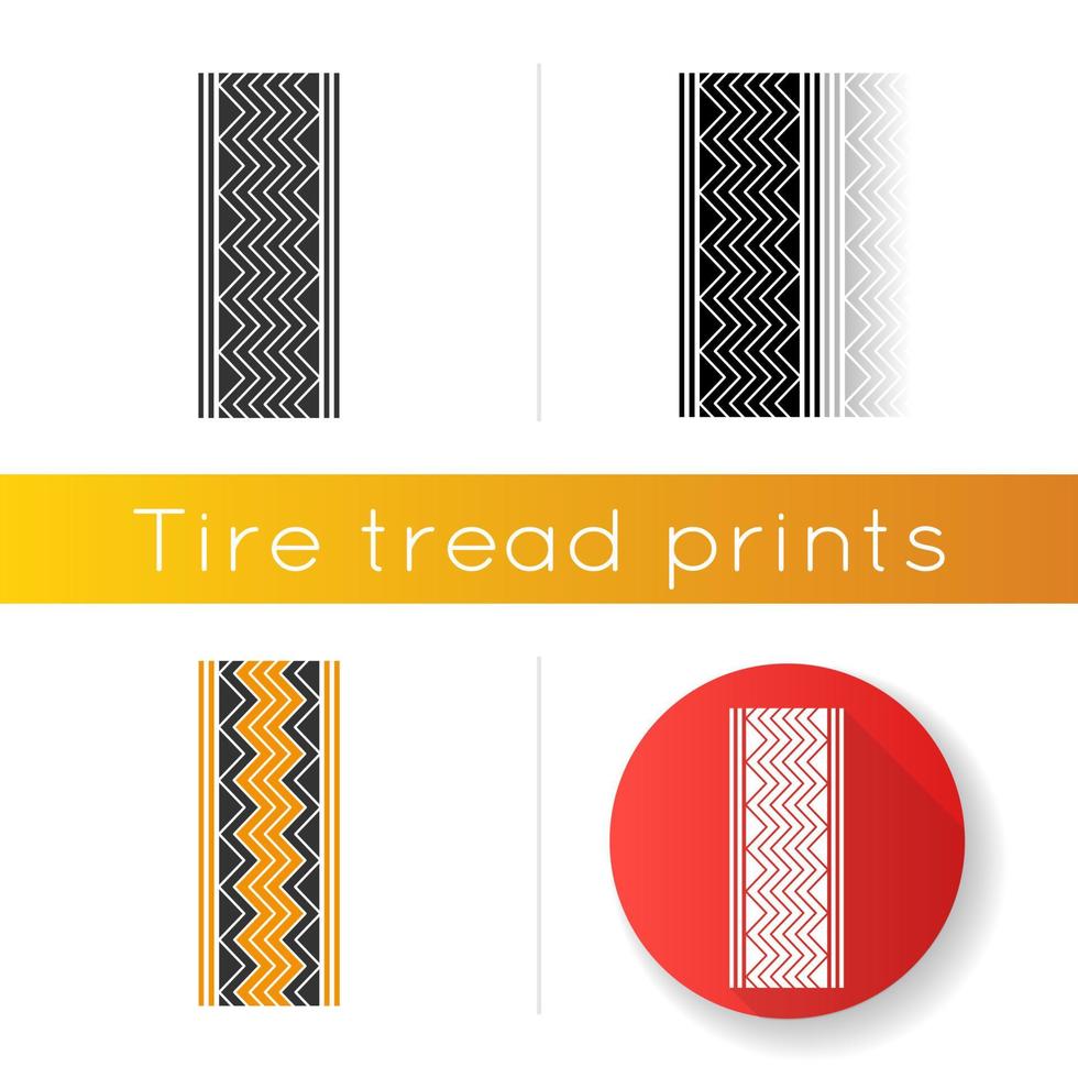 icona dei segni di traccia. automobili dettagliate, tracce di pneumatici stradali per motociclette. stampa ruota estiva a forma di zigzag. pista di pneumatici per veicoli. stili di colore lineare nero e rgb. illustrazioni vettoriali isolate