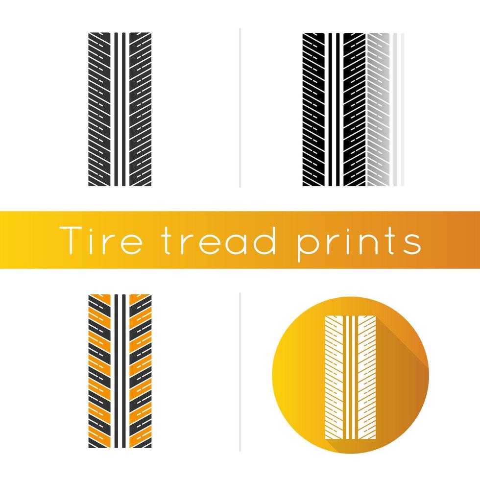icona del battistrada. automobili dettagliate, segni di pneumatici per motociclette. traccia direzionale della ruota dell'auto con scanalature sottili. pista di pneumatici per veicoli. stili di colore lineare nero e rgb. illustrazioni vettoriali isolate