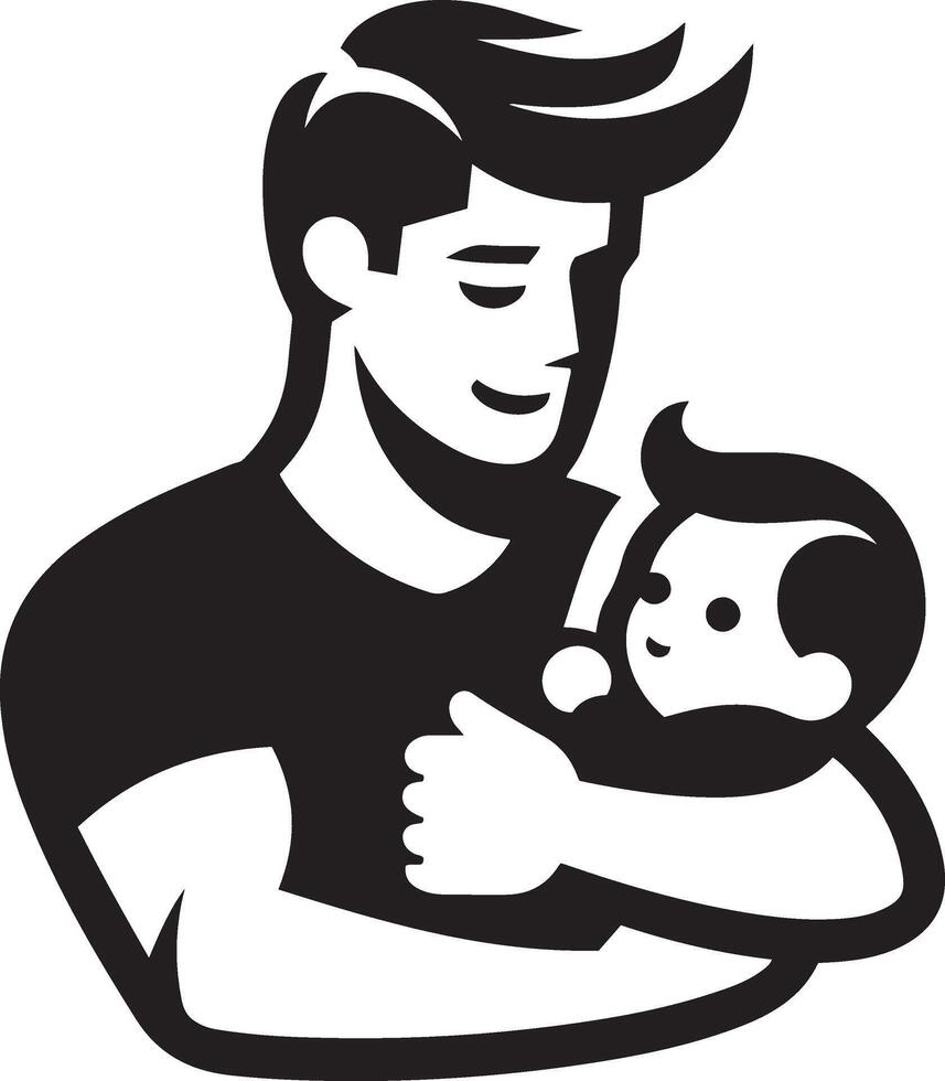 padre Tenere un' bambino nel il suo braccia. contento padre giorno simbolo. illustrazione di papà e bambino. padre con il suo figlio su bianca sfondo. vettore