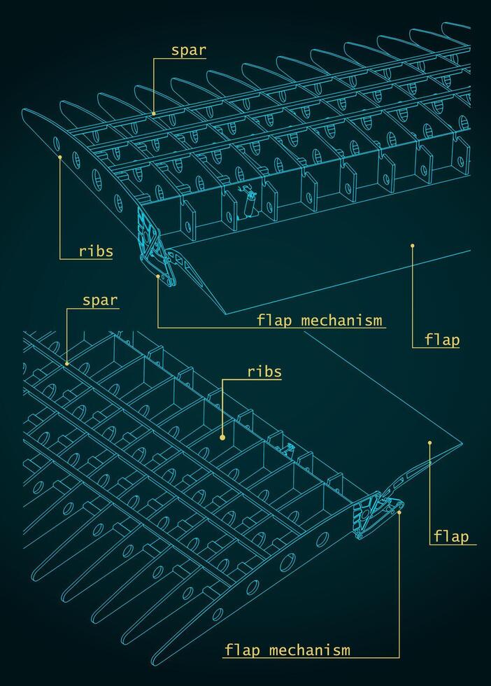 aereo ala struttura e lembi sistemi disegni vettore