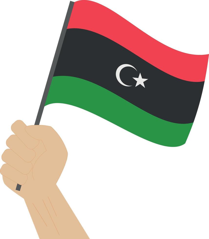 mano Tenere e raccolta il nazionale bandiera di Libia vettore