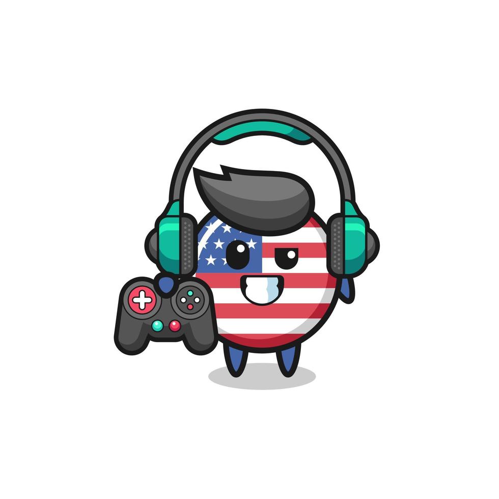 mascotte del giocatore di bandiera degli stati uniti che tiene un controller di gioco vettore