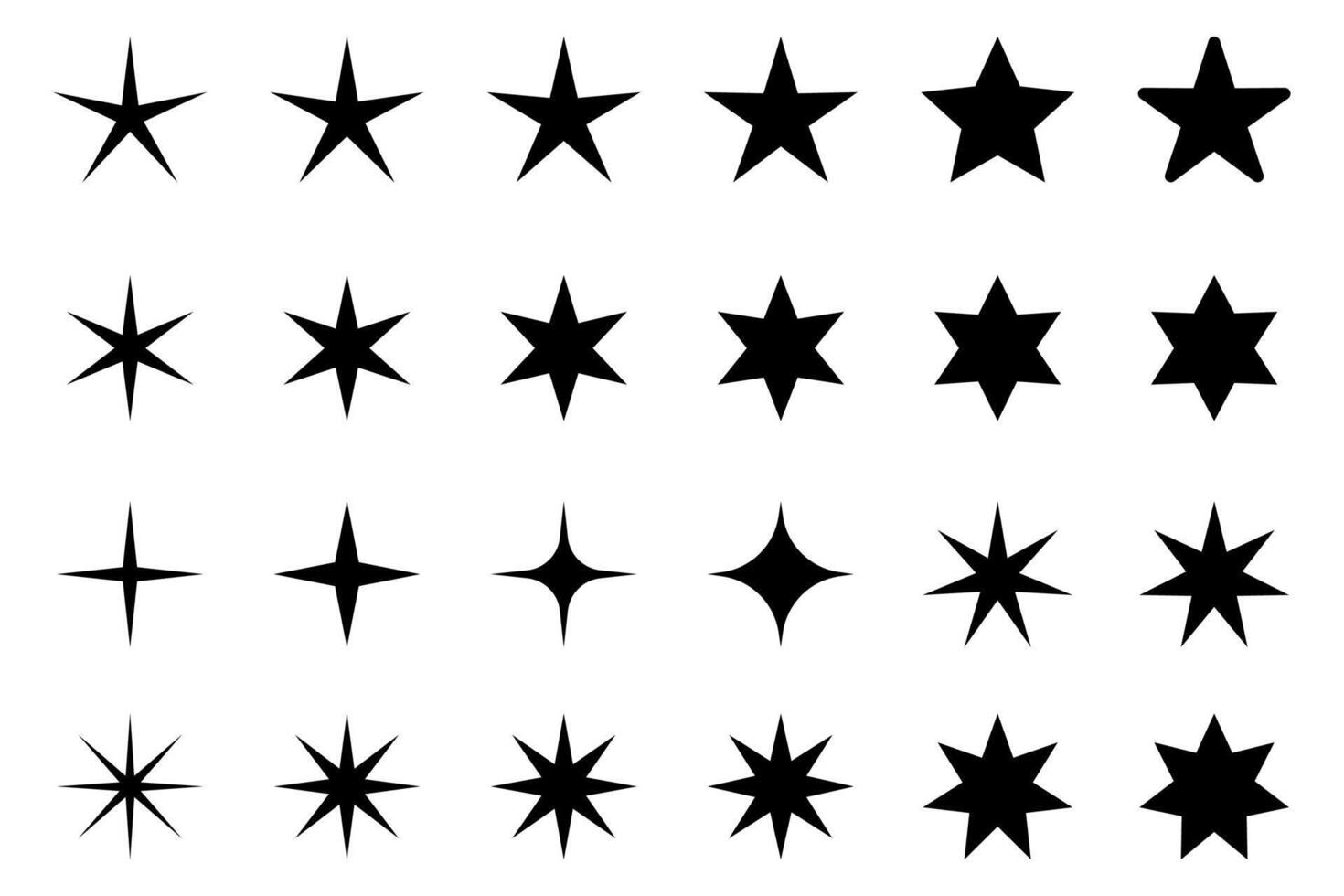 stella icone. scintillii, splendente scoppiare. stella simboli stella isolato su bianca sfondo. stelle di diverso forme, un' impostato di modelli per saluto carta, manifesto. vettore