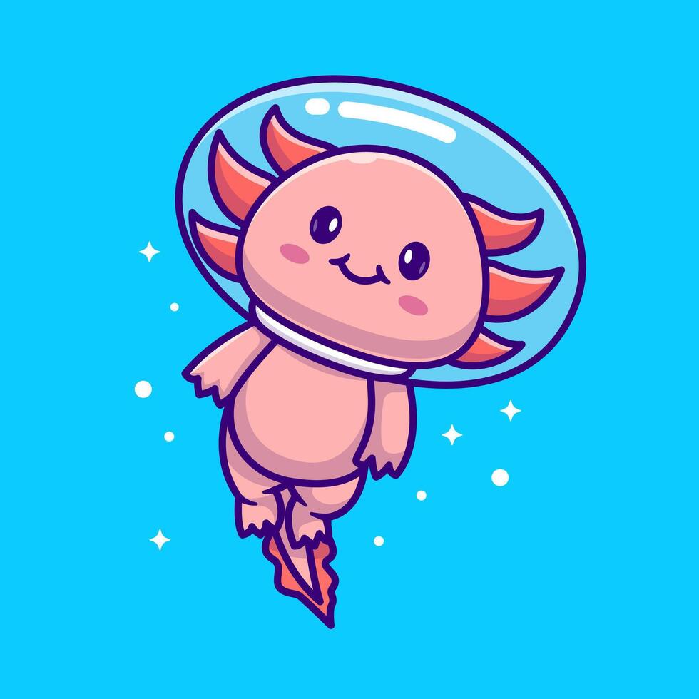 carino Axolotl astronauta nuoto galleggiante nel spazio cartone animato vettore