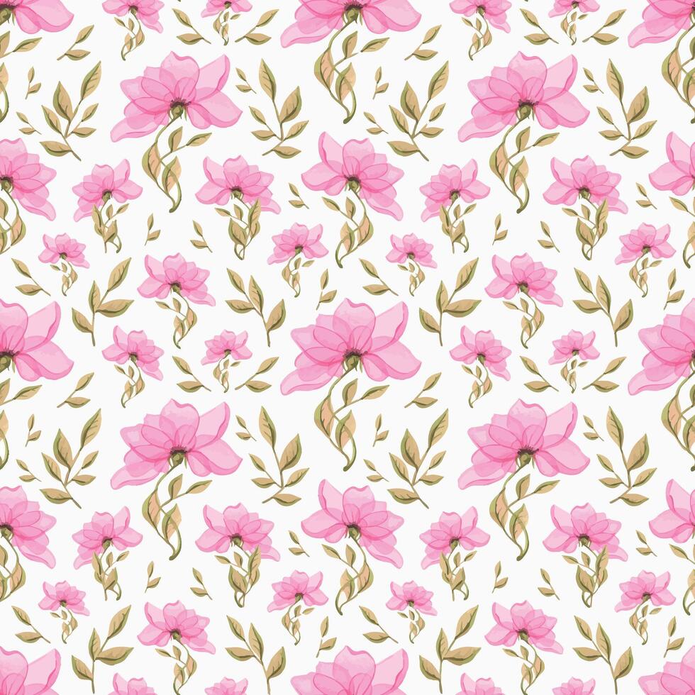 stilizzato fiore, delicato, rosa con verde le foglie. senza soluzione di continuità modello, su un' bianca sfondo, molla, luce, semplice. acquerello. per tessuto, tessile sfondo carta scrapbooking vestiario. vettore