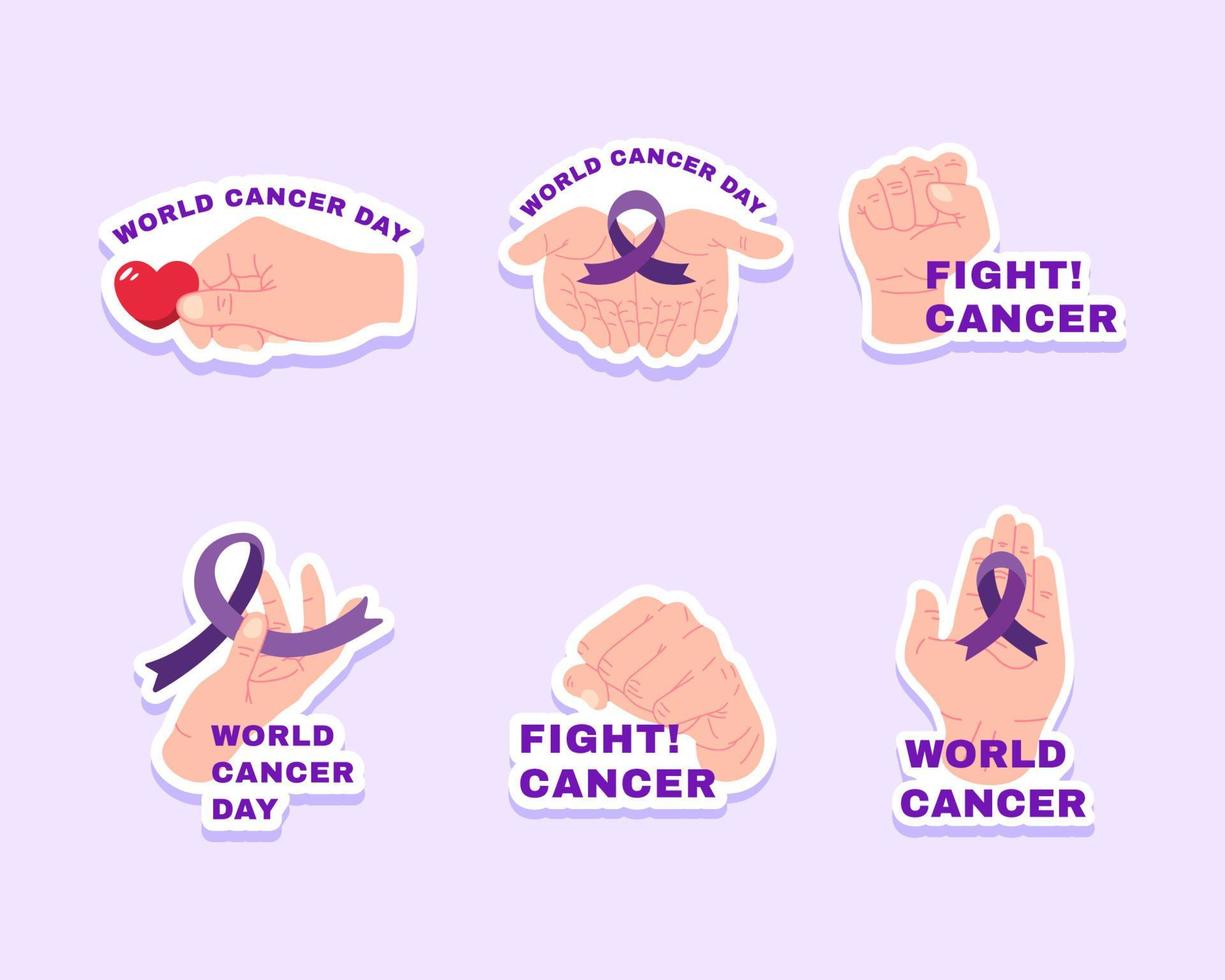set di adesivi simbolo della giornata mondiale del cancro vettore