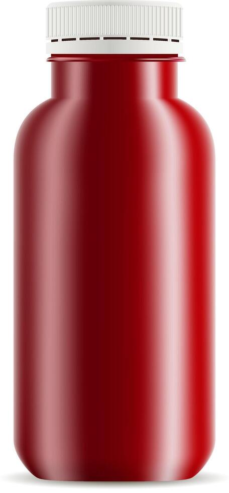 succo bottiglia modello. realistico 3d illustrazione di rosso bottiglia con bianca plastica coperchio per fresco, succo, Tè, Yogurt e altro liquido prodotti. vettore
