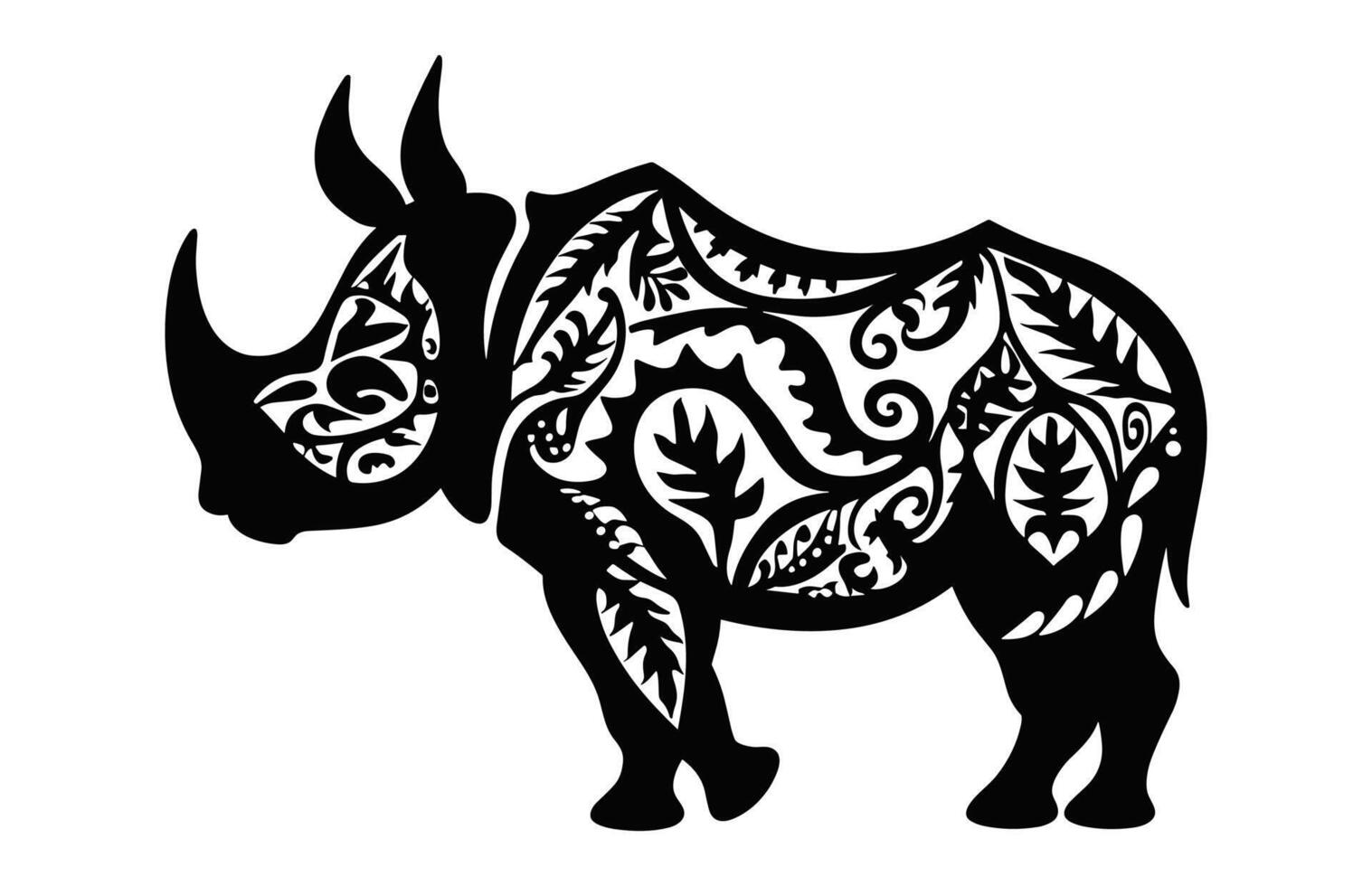 rinoceronte mandala silhouette nero clipart vettore