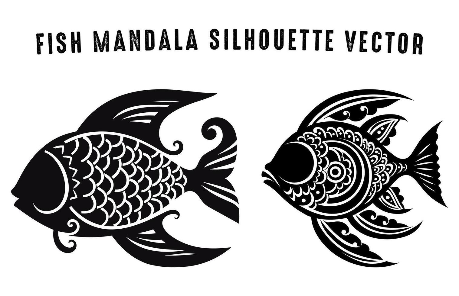 pesce mandala nero e bianca silhouette clipart vettore