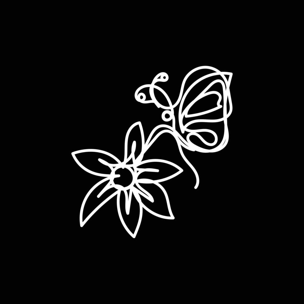 farfalla con fiore minimo design mano disegnato uno linea stile disegno, farfalla con fiore uno linea arte continuo disegno, farfalla con fiore singolo linea arte vettore
