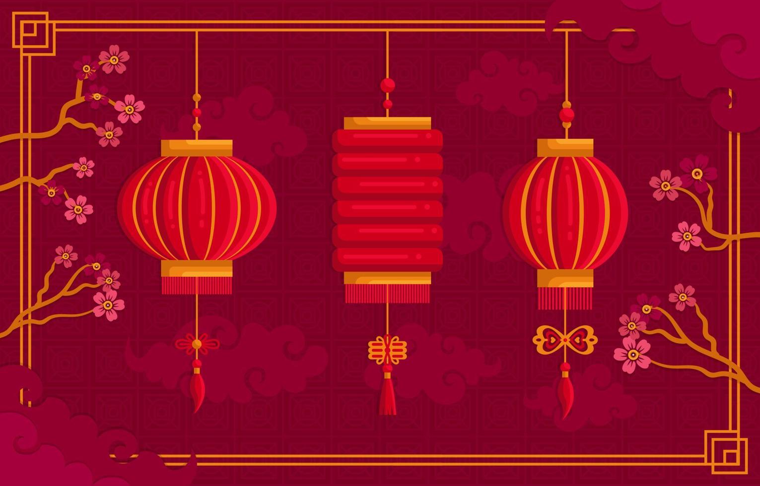 felice anno nuovo cinese lanterne sfondo vettore