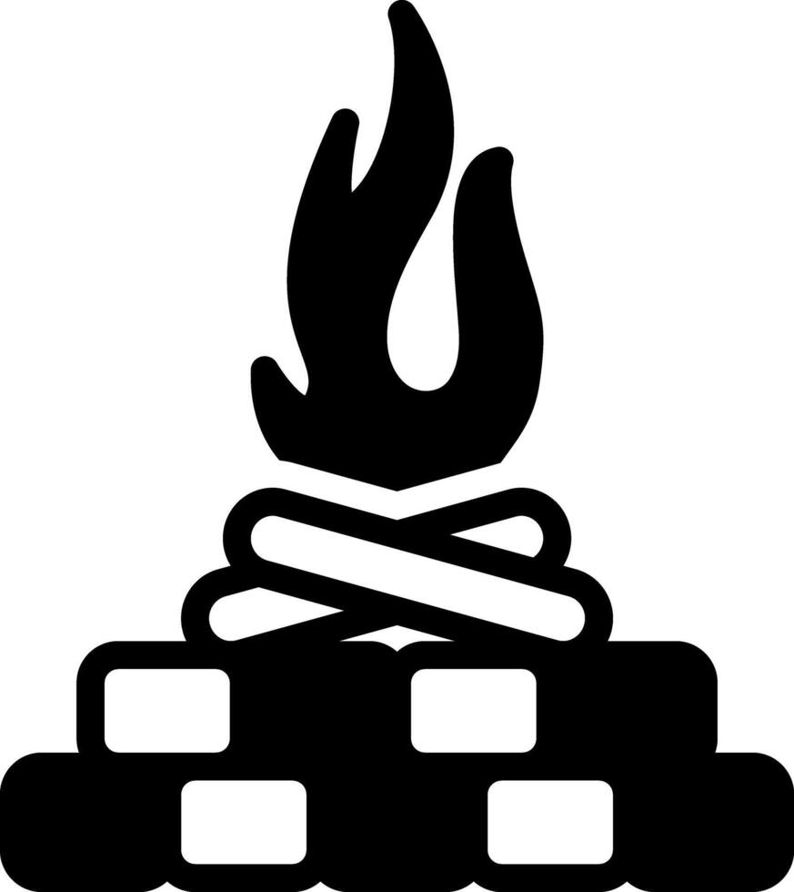 solido nero icona per fuoco di bivacco vettore