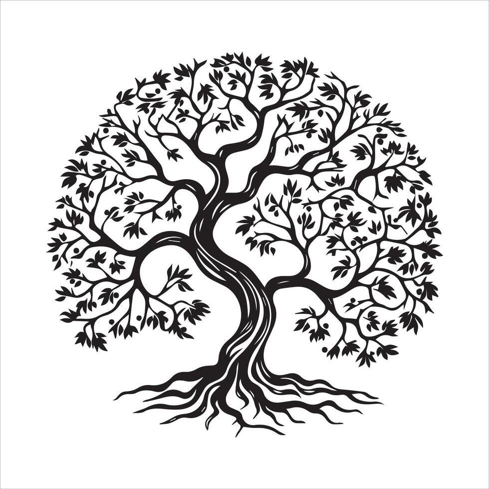 albero e foresta sagome silhouette albero linea disegno impostato Noce di cocco albero silhouette illustrazioni vettore